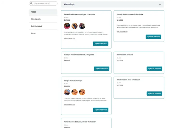 Paso 1: Agenda virtual con lista de servicios